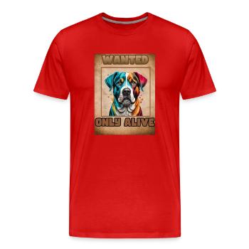 Wanted Dog - Männer Premium Bio T-Shirt - Rot - Vorne - Damien (186cm)
