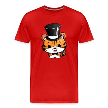 Tigre mignon avec un chapeau - T-shirt bio Premium Homme - rouge - Devant - Damien (186cm)