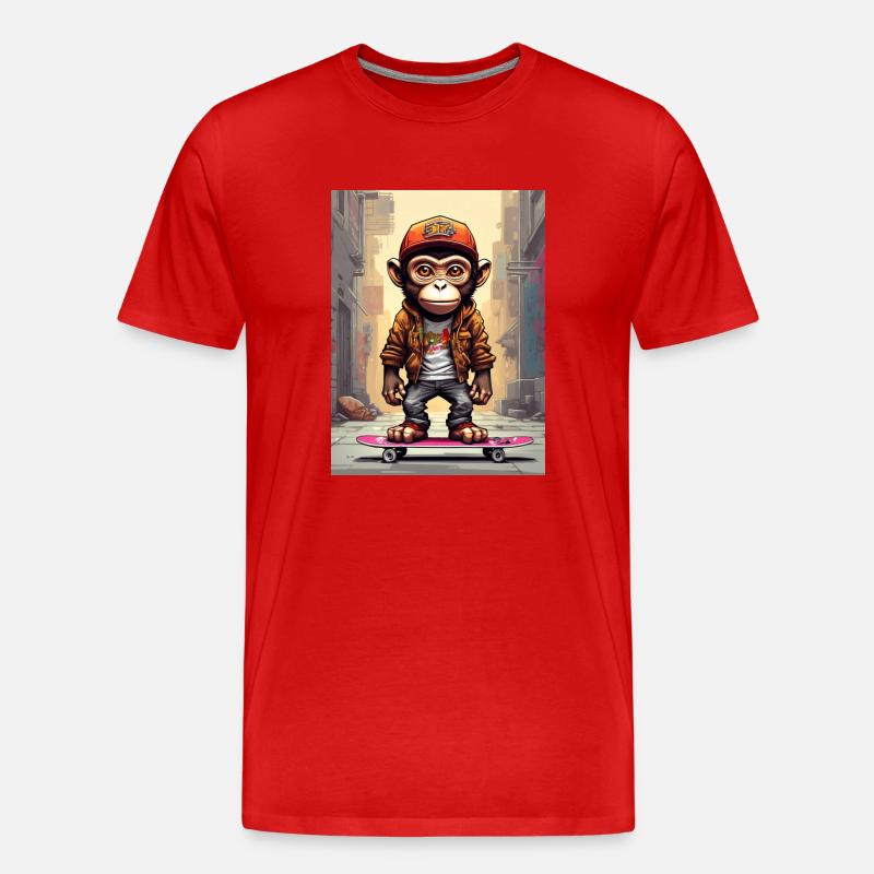 Comic Affe auf Skateboard - Männer Premium Bio T-Shirt - Rot
