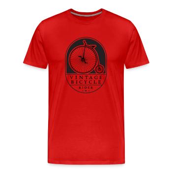 Cycliste vintage, noir sur lumière, penny farthing - T-shirt bio Premium Homme - rouge - Devant - Damien (186cm)