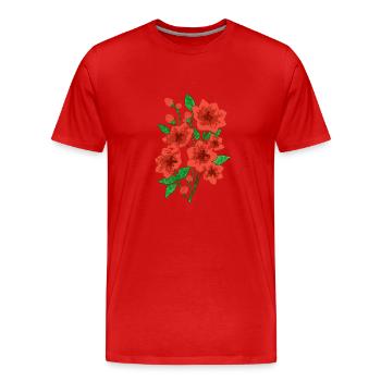 Blühende Anmut : Dunkelrosa Blüten - Männer Premium Bio T-Shirt - Rot - Vorne - Damien (186cm)