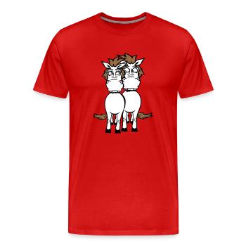 2 Chevaux Couple Drôle Couple Fou Amoureux - T-shirt bio Premium Homme - rouge - Devant - Damien (186cm)
