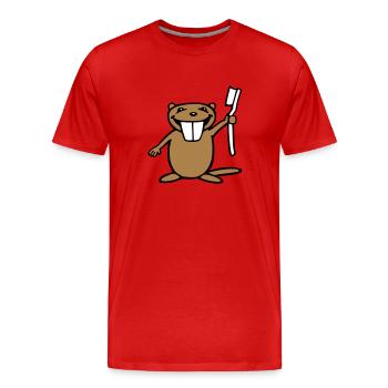 Lustiger Biber mit Zahnbürste - Männer Premium Bio T-Shirt - Rot - Vorne - Damien (186cm)