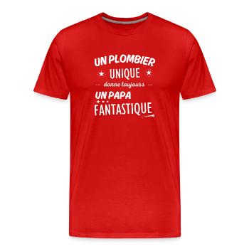 Un plombier unique donne un papa fanstastique - T-shirt bio Premium Homme - rouge - Devant - Damien (186cm)