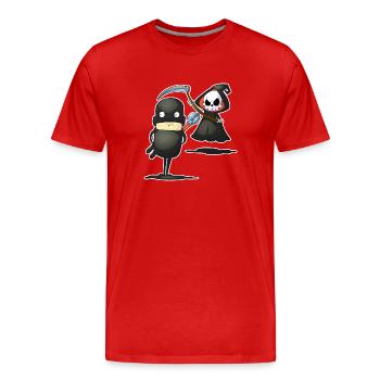 Klau-Klaus und Gevatter Tod - Männer Premium Bio T-Shirt - Rot - Vorne - Damien (186cm)