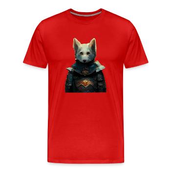 Chien en armure médiévale - T-shirt bio Premium Homme - rouge - Devant - Damien (186cm)