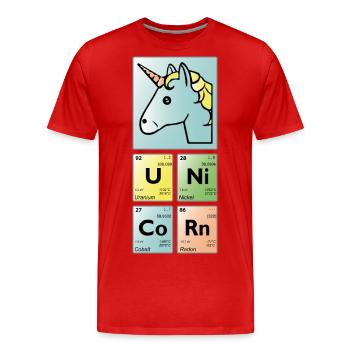Tableau périodique licorne - T-shirt bio Premium Homme - rouge - Devant - Damien (186cm)