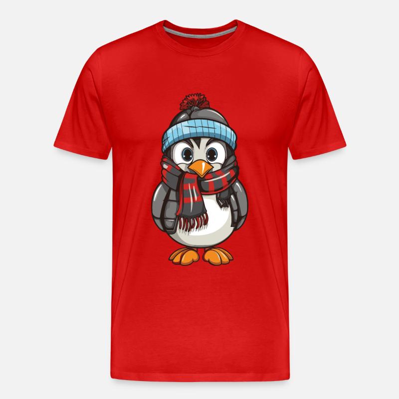 Pinguin Comic Winter - Männer Premium Bio T-Shirt - Rot