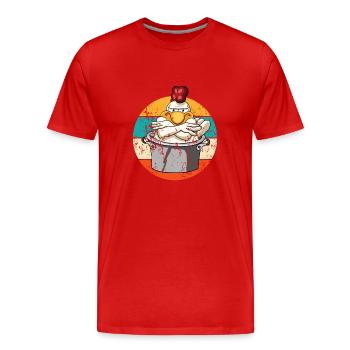 Vintage Retro Huhn Kochtopf - Männer Premium Bio T-Shirt - Rot - Vorne - Damien (186cm)