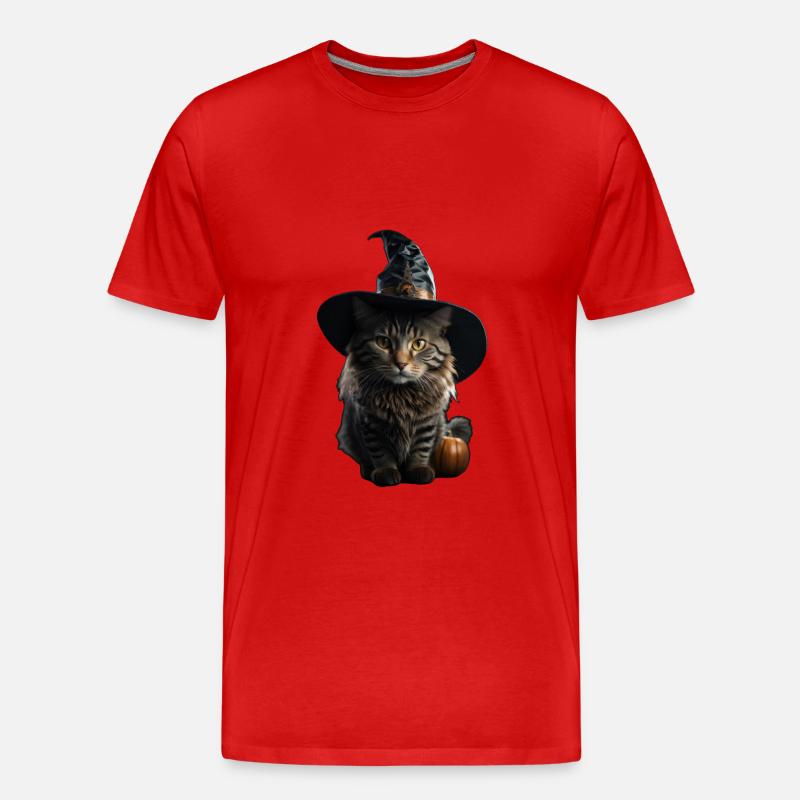 Witch Cat Halloween - Men's Premium Organic T-Shirt - red