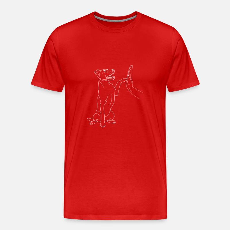 Jack Russell Terrier mit Hand - Männer Premium Bio T-Shirt - Rot