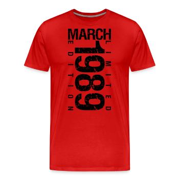 Anniversaire Mars 1989 Mars né en Mars - T-shirt bio Premium Homme - rouge - Devant - Damien (186cm)