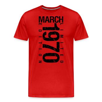Anniversaire Mars 1970 Mars né en Mars - T-shirt bio Premium Homme - rouge - Devant - Damien (186cm)