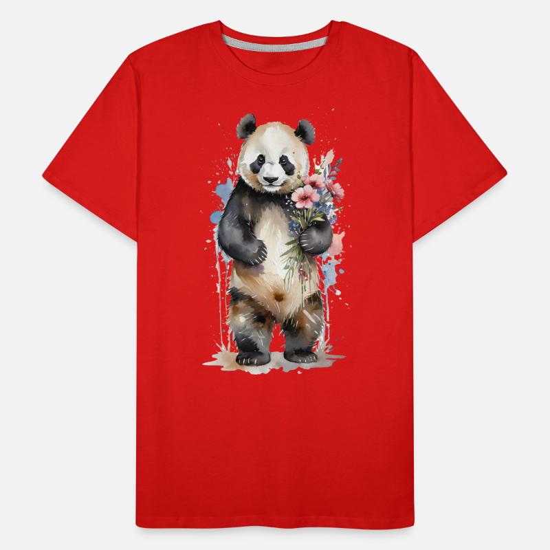 Gentil géant avec des fleurs - Aquarelle Panda T-shirt bio Premium Homme