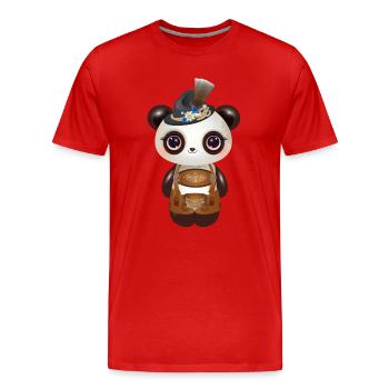 Panda mignon en costume traditionnel avec chapeau et lederhosen - T-shirt bio Premium Homme - rouge - Devant - Damien (186cm)