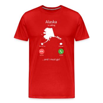 Un malamute d’Alaska appelle le propriétaire drôle de chien - T-shirt bio Premium Homme - rouge - Devant - Damien (186cm)