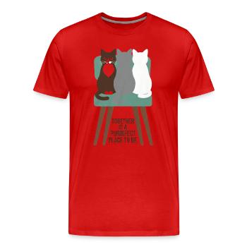 Three Cats on Purrfect Table - Men's Premium Organic T-Shirt - red - Front - Damien (186cm)