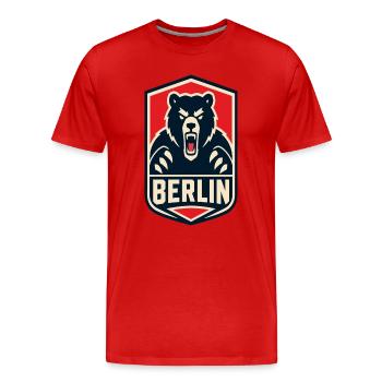 Berlin Bär Schild – Kraftvolles Logo - Männer Premium Bio T-Shirt - Rot - Vorne - Damien (186cm)