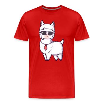 Llama cool avec cravate à lunettes de soleil - T-shirt bio Premium Homme - rouge - Devant - Damien (186cm)