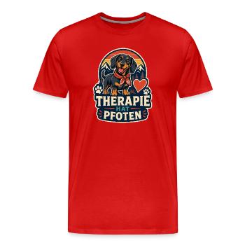 Therapie hat Pfoten – Dackel - Männer Premium Bio T-Shirt - Rot - Vorne - Damien (186cm)