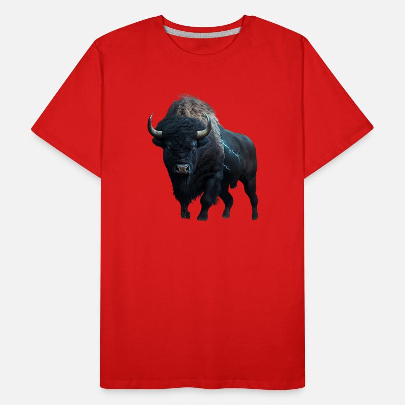 Bison schwarz Büffel mit Blitzen und Donner stark Männer Premium Bio T-Shirt