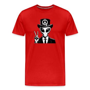Extraterrestre avec signe de paix - T-shirt bio Premium Homme - rouge - Devant - Damien (186cm)