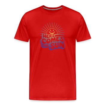 Here comes the sun - vintage positive vibes - T-shirt bio Premium Homme - rouge - Devant - Damien (186cm)