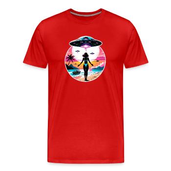 Invasion von Außerirdischen am Strand. - Männer Premium Bio T-Shirt - Rot - Vorne - Damien (186cm)