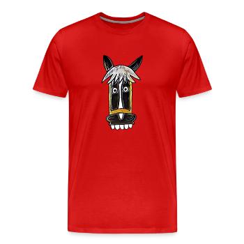 verrücktes Pferd Seppl Comic - Männer Premium Bio T-Shirt - Rot - Vorne - Damien (186cm)