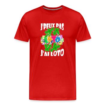 j'peux pas j'ai loto cochon pig, carte - T-shirt bio Premium Homme - rouge - Devant - Damien (186cm)
