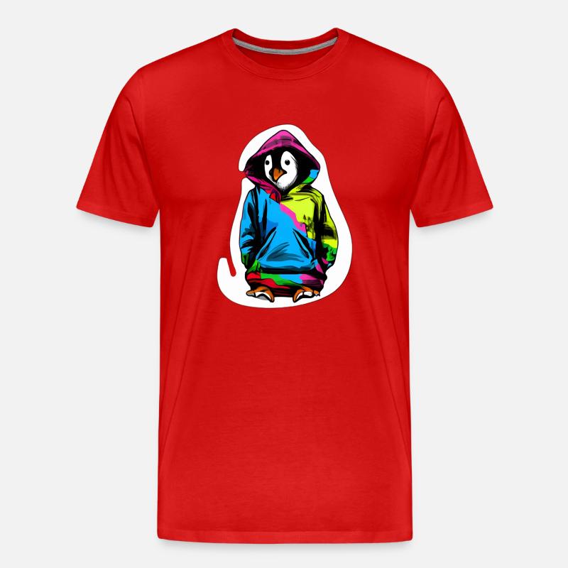 Süßer Pinguin mit Bunten Pullover - Männer Premium Bio T-Shirt - Rot