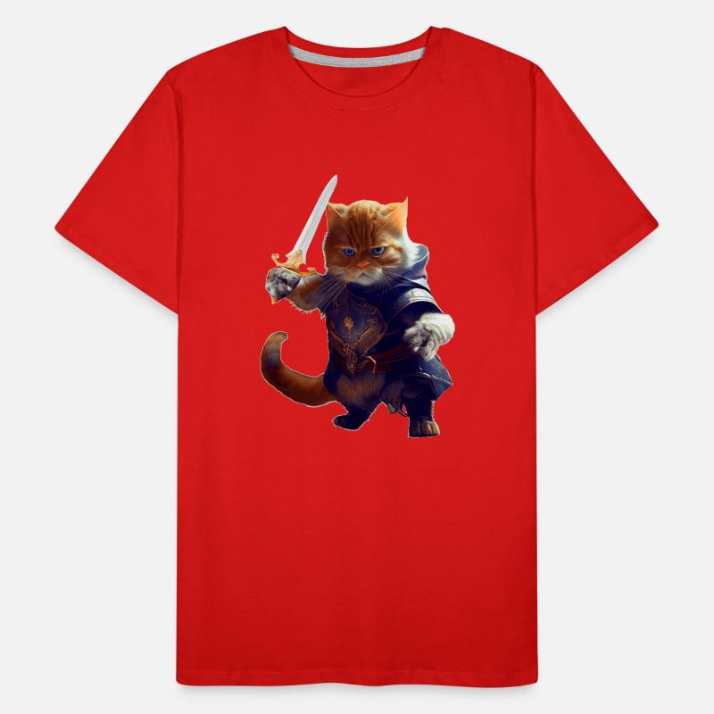 Chat en tant que chevalier avec une épée en tant que combattant courageux T-shirt bio Premium Homme