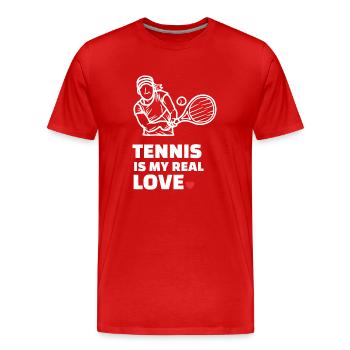 J’adore le tennis - T-shirt bio Premium Homme - rouge - Devant - Damien (186cm)