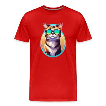 Spectacled cat - Men's Premium Organic T-Shirt - red - Front - Damien (186cm)