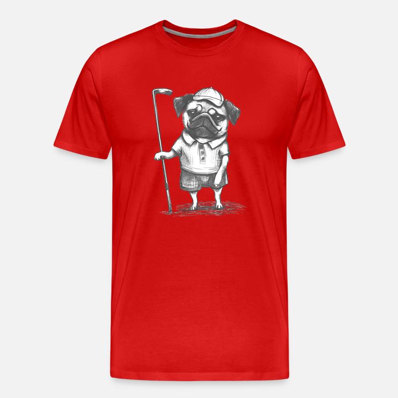 Mops Golfer Bleistiftzeichnung - Männer Premium Bio T-Shirt - Rot
