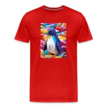 Rainbow Waddle - Origami Penguin - Men's Premium Organic T-Shirt - red - Front - Damien (186cm)