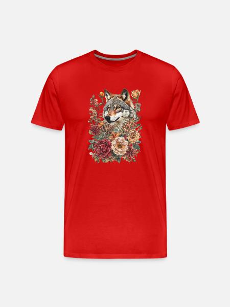 Wolf and flowers - Men's Premium Organic T-Shirt - red