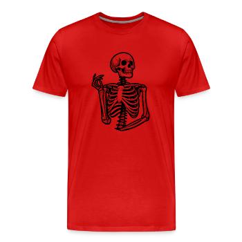 Nachdenkliches Skelett - Knochen - Männer Premium Bio T-Shirt - Rot - Vorne - Damien (186cm)