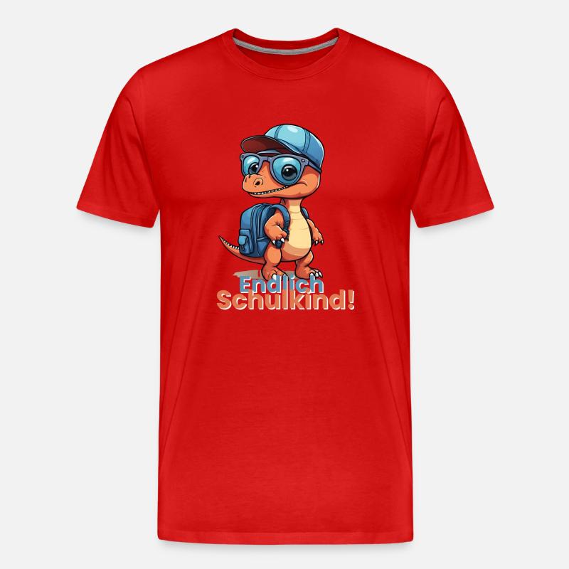 Endlich Schulkind Schulstart Schulanfang Spruch - Männer Premium Bio T-Shirt - Rot