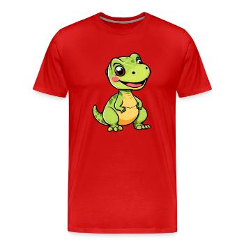Playful Cartoon Dino - Men's Premium Organic T-Shirt - red - Front - Damien (186cm)
