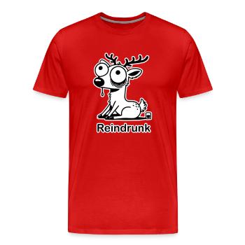 Lustiger betrunkener Hirsch - "Reindrunk" Design - Männer Premium Bio T-Shirt - Rot - Vorne - Damien (186cm)