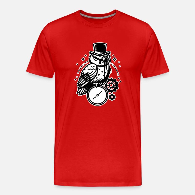 Steampunk Eule und Uhr Design - Männer Premium Bio T-Shirt - Rot