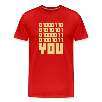 FUCK YOU - Binary code - T-shirt bio Premium Homme - rouge - Devant - Damien (186cm)