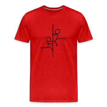 Strichmännchen klettern am Seil - Männer Premium Bio T-Shirt - Rot - Vorne - Damien (186cm)