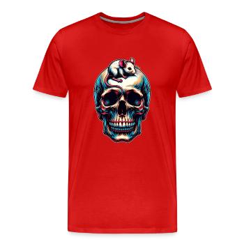 Crâne avec une jolie petite souris sur le front - T-shirt bio Premium Homme - rouge - Devant - Damien (186cm)