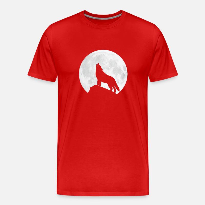 Heulender Wolf - Mond - Männer Premium Bio T-Shirt - Rot