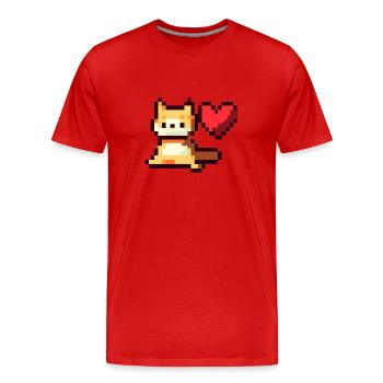Pixelart, Chat avec cœur - T-shirt bio Premium Homme - rouge - Devant - Damien (186cm)
