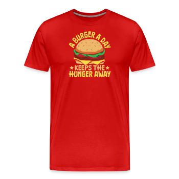 Burger Patty Un burger par jour éloigne la faim - T-shirt bio Premium Homme - rouge - Devant - Damien (186cm)
