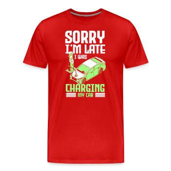 E-Car Tesla Electricity Climate Protection - Men's Premium Organic T-Shirt - red - Front - Damien (186cm)