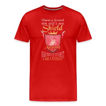 Chevalier Château Armure Noblesse - T-shirt bio Premium Homme - rouge - Devant - Damien (186cm)